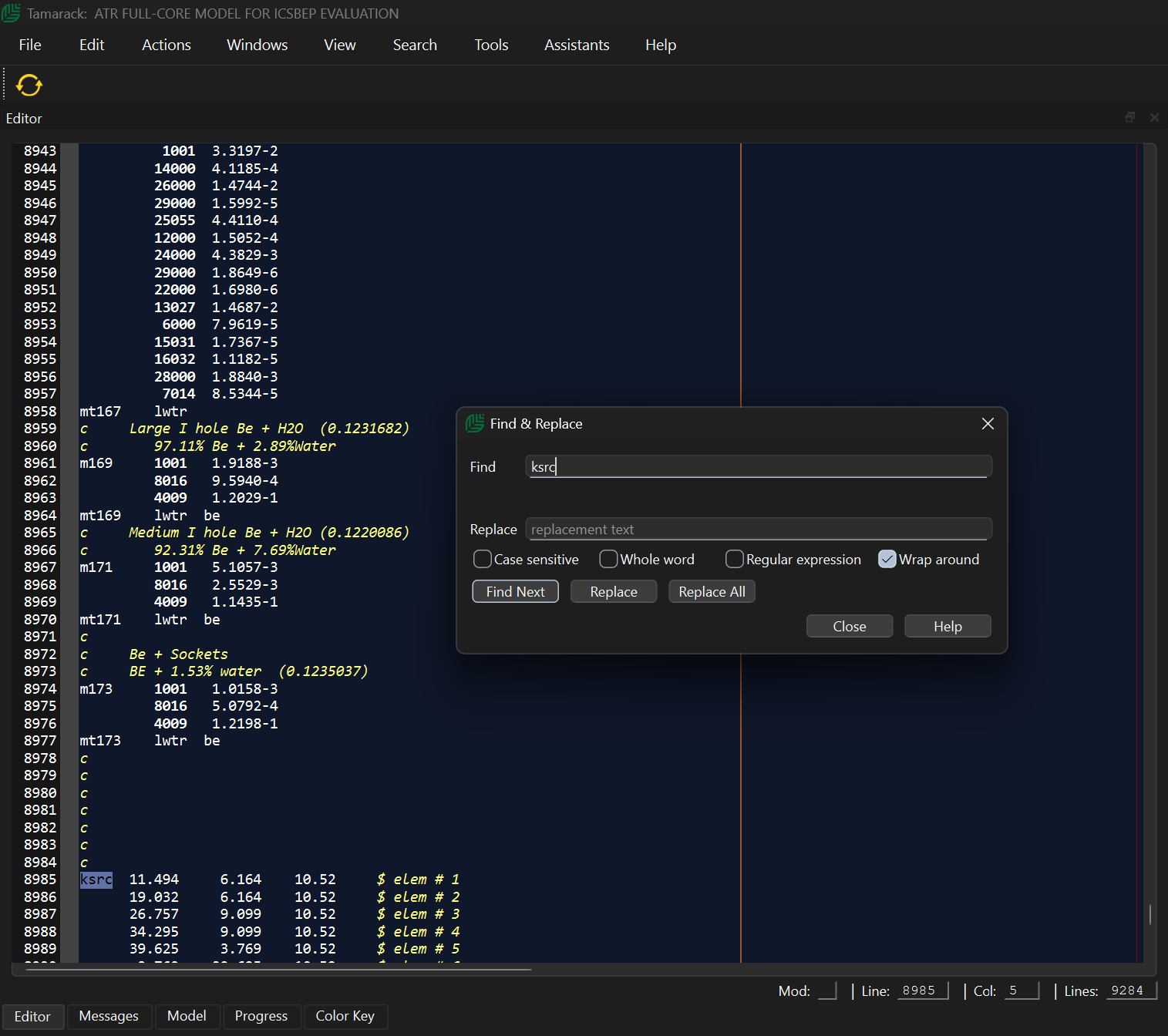 MCNP input template